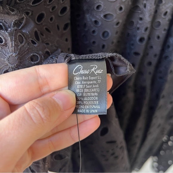 Charo Ruiz Ibiza Linda Ruffled Broderie Anglaise Midi Dress - Size L - Black - Picture 11 of 15
